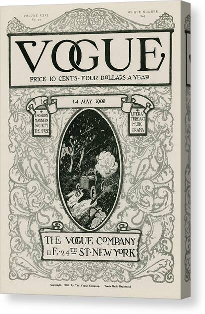 A Vintage Vogue Magazine Cover With A Car Canvas Art Print by David Peirson