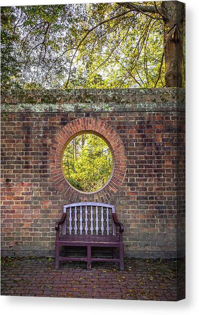 A Garden Wall and Bench in Williamsburg Canvas Art Print by Rachel Morrison