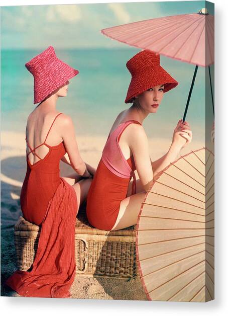 Models At A Beach Canvas Art Print by Louise Dahl-Wolfe