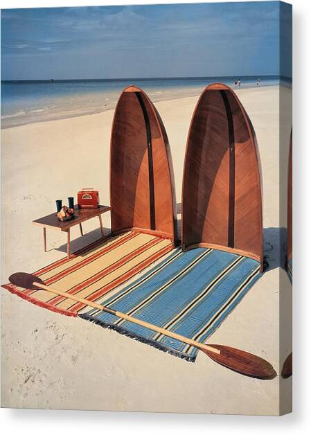 Pixie Collapsible Boat On The Beach Canvas Art Print by Lois and Joe Steinmetz
