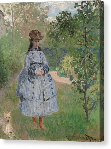 Girl With Dog Canvas Art Print by Claude Monet