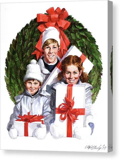 Christmas - Children With Gifts Canvas Art Print by Tom McNeely