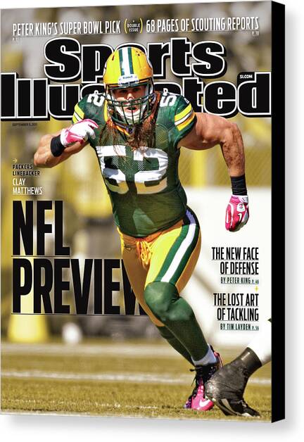 Green Bay Packers Clay Matthews, 2011 Nfl Football Preview Sports Illustrated Cover Canvas Art Print by Sports Illustrated