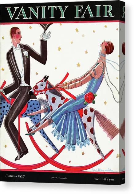 A Couple On Wooden Horses Canvas Art Print by Stanley W. Reynolds