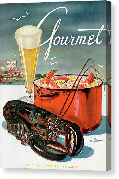 A Lobster And A Lobster Pot With Beer Canvas Art Print by Henry Stahlhut