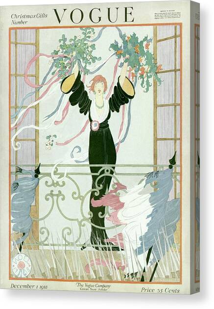A Vogue Cover Of A Woman Above A Parade Canvas Art Print by Helen Dryden