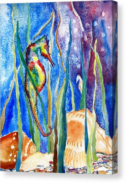 Seahorse and Shells Canvas Art Print by Carlin Blahnik CarlinArtWatercolor