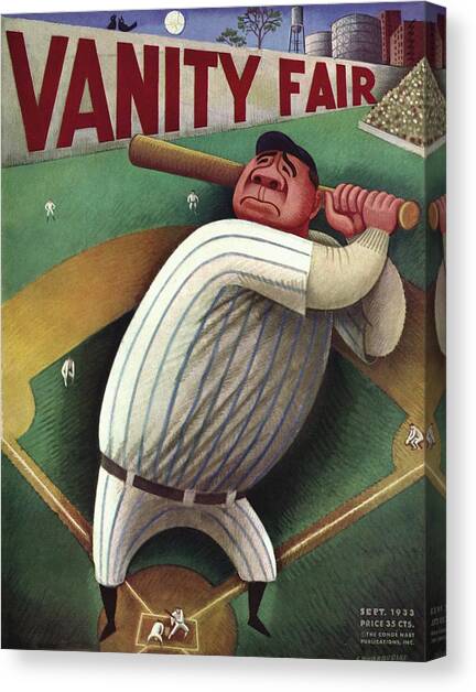 Vanity Fair Cover Featuring Babe Ruth Canvas Art Print by Miguel Covarrubias