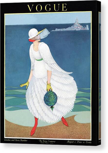 Vogue Cover Featuring Woman At A Beach Canvas Art Print by George Wolfe Plank