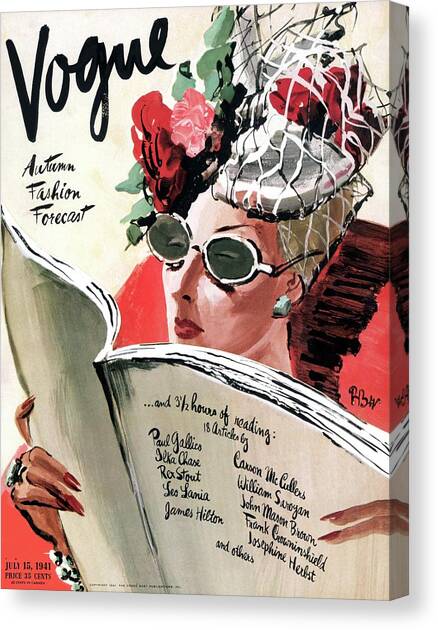 Vogue Cover Illustration Of A Woman Reading Canvas Art Print by Rene Bouet-Willaumez