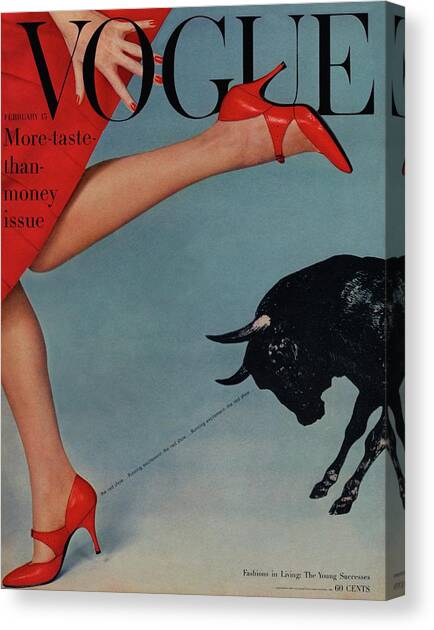 Vogue Magazine Cover Featuring A Woman Running Canvas Art Print by Richard Rutledge