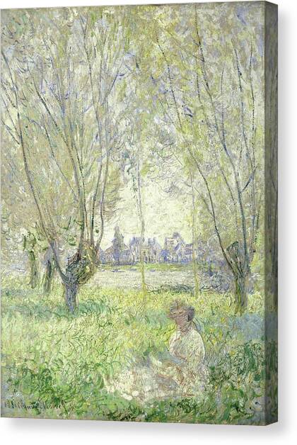 Woman Seated Under The Willows Canvas Art Print by Claude Monet