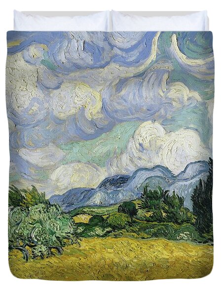 Wheat Field and Tall Cypresses Duvet Cover