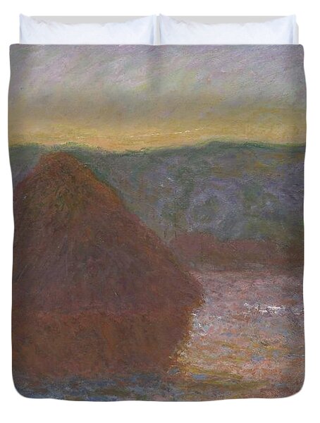 Monet's Wheat Stack at Sunset Duvet Cover