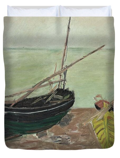 Boats on the Shore by Claude Monet Duvet Cover