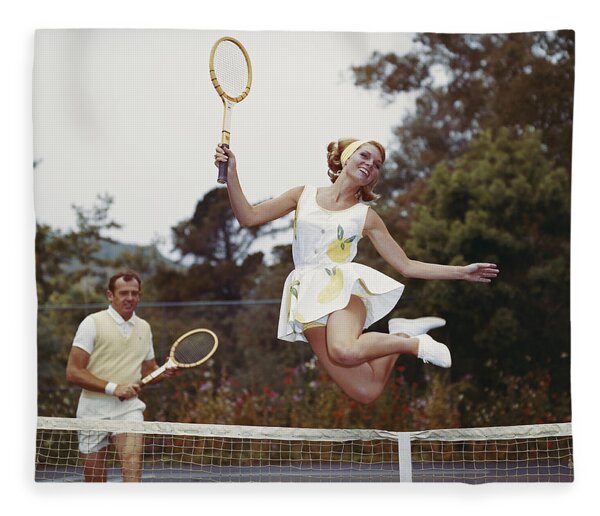 Joyful Tennis Match Jump Fleece Blanket