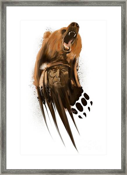 Bear and Native Spirit Framed Print