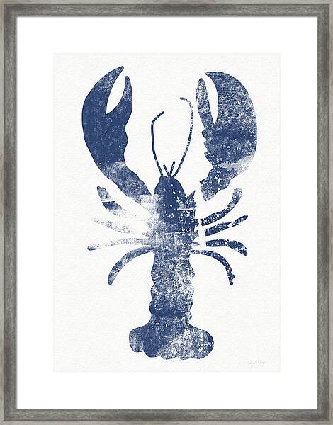 Vintage Blue Lobster Silhouette Framed Print
