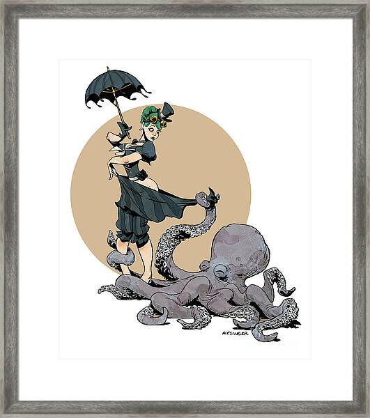 Steampunk Lady with Octopus Framed Print