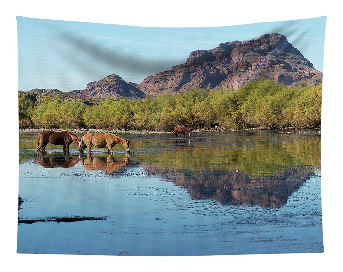 Wild Horses In A River Tapestry