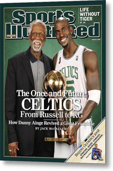 Bill Russell and Kevin Garnett with Trophy Metal Print