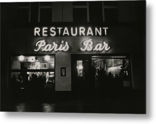 Paris Bar Restaurant at Night Metal Print