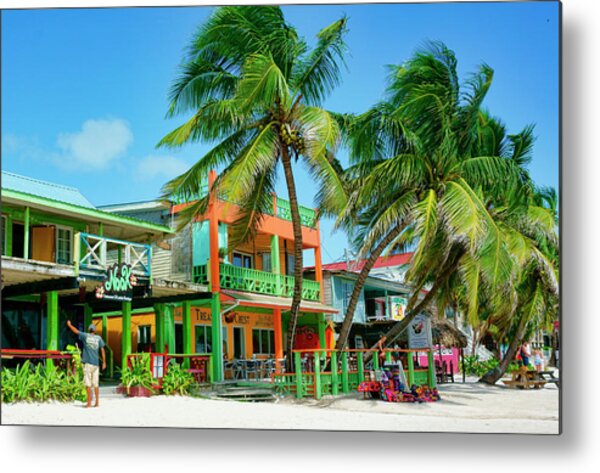 San Pedro Beach Storefronts Ambergris Caye Belize Metal Print