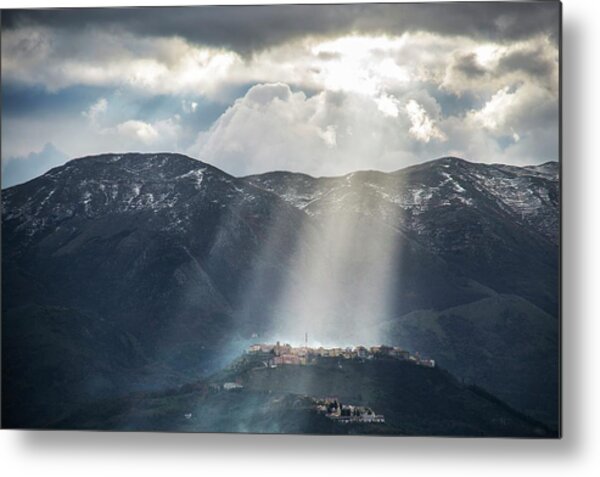 Sun Rays On Teggiano, Italy Metal Print