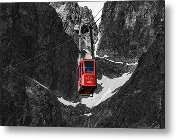 Red Cable Car in Mountain Pass Metal Print