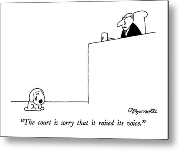 Dog in Courtroom Cartoon Metal Print