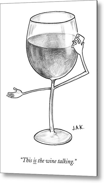 Talking Wine Glass Cartoon Metal Print