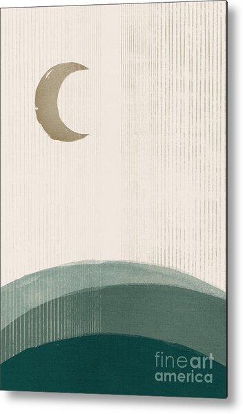 Crescent Moon Over Abstract Horizon Metal Print