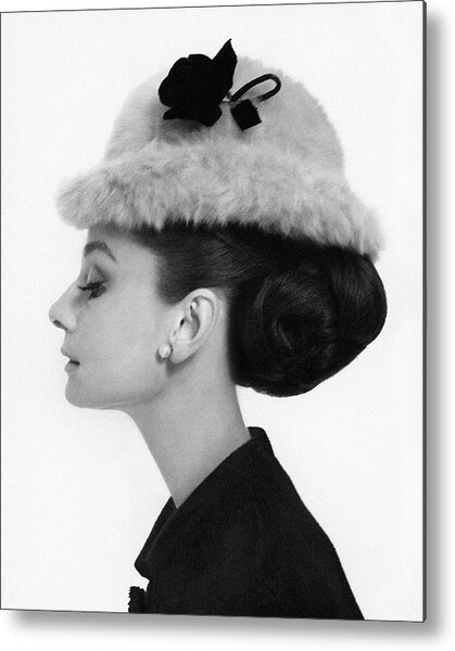Elegant Woman in Profile with Hat Metal Print