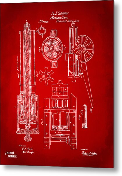 Gatling Gun Patent Blueprint Metal Print