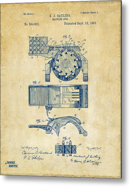 R.J. Gatling Machine Gun Patent Metal Print