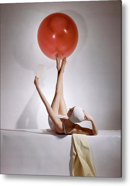 Elegant Pose with Red Balloon Metal Print