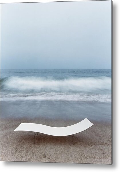 Minimalist Beach Scene with Waves Metal Print