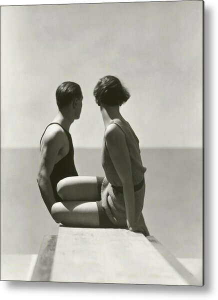 Couple in Vintage Swimwear Metal Print