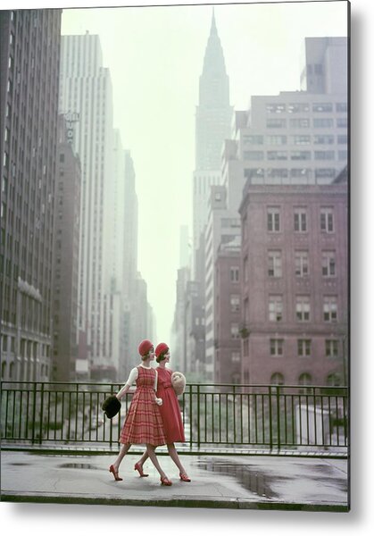 Vintage Fashion in Urban Landscape Metal Print