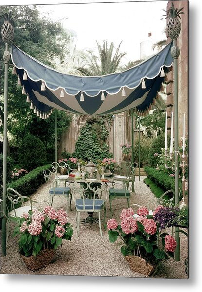 Charming Garden Dining Setup Metal Print