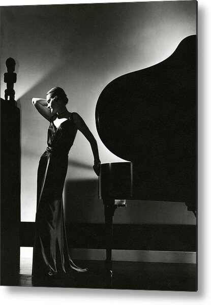 Elegant Woman by a Grand Piano Metal Print