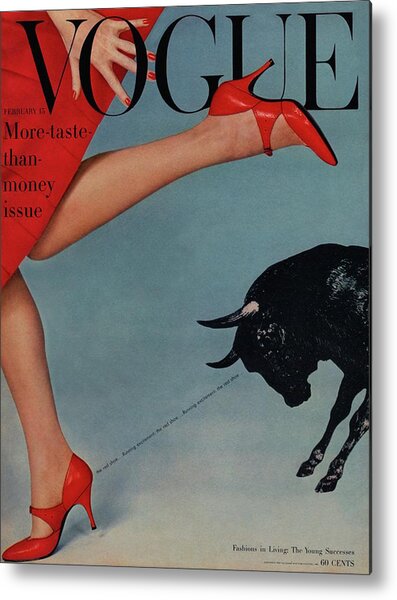 Red Heels and Charging Bull Metal Print