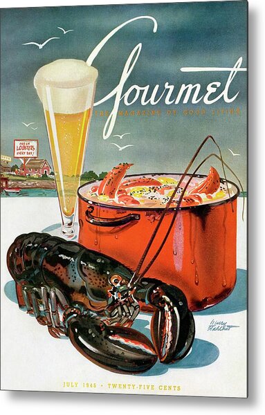 Gourmet Magazine Cover with Lobster Feast Metal Print