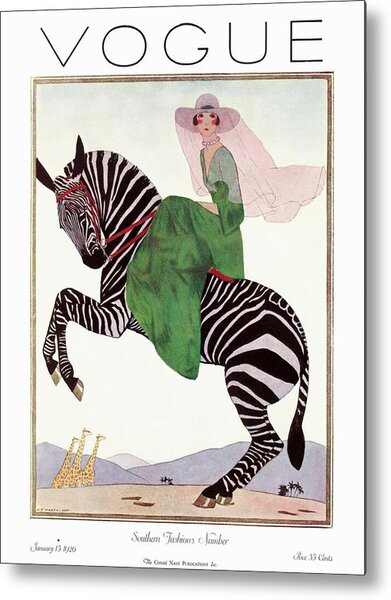 Elegant Woman Riding a Zebra Metal Print