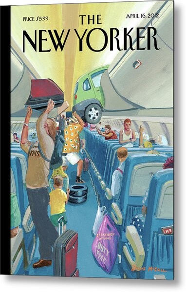 Chaos Unloading in Airplane Aisle Metal Print