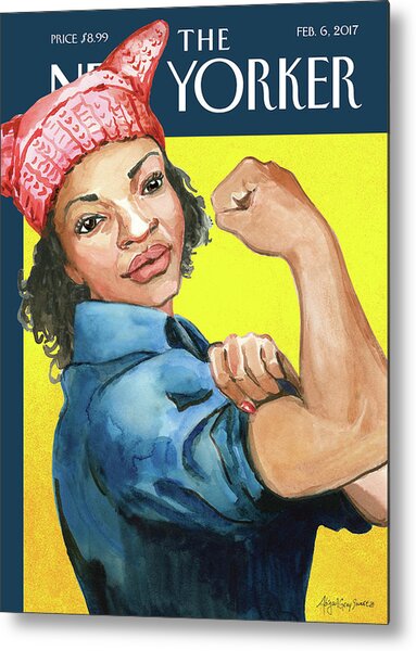 Empowered Woman with Pink Hat Metal Print