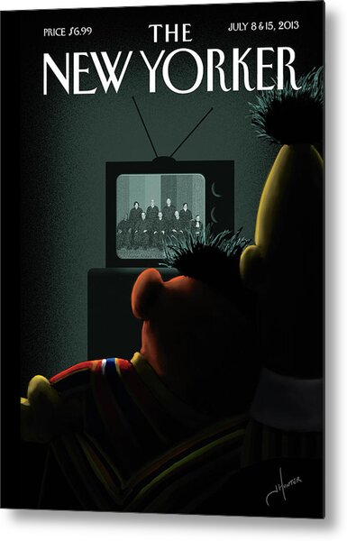 Bert and Ernie Watching TV Metal Print