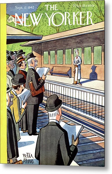 Commuters Observing a Man in Robe Metal Print