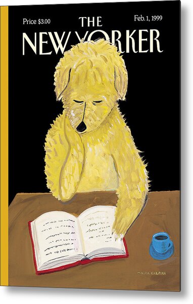 Contemplative Dog Reading a Book Metal Print