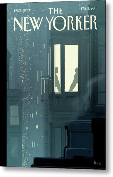 City Night with Window Silhouettes Metal Print